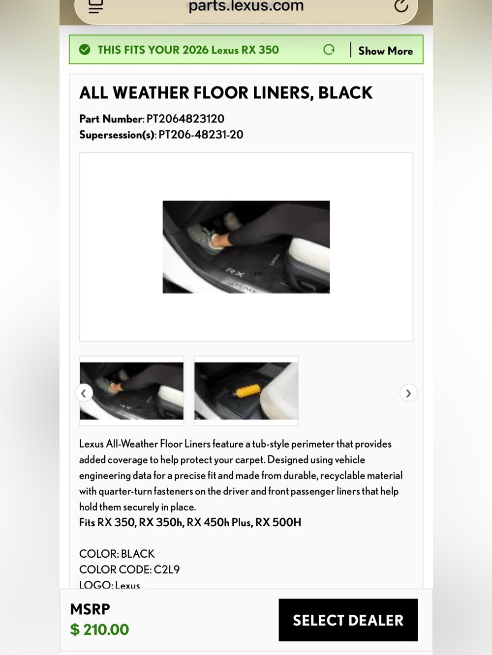 Lexus RX 5th Gen (23-26) All-Weather Black Rubber Floor Mats - Set - Picture 4 of 4